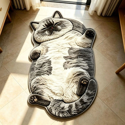 Lazy Cat Shaped Rug, Soft Faux Cashmere-Feel Printed Plush Floor Mat🐱🤎