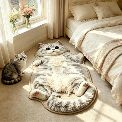 Lazy Cat Shaped Rug, Soft Faux Cashmere-Feel Printed Plush Floor Mat🐱🤎