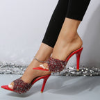 Women's Sequin Heeled Evening Sandals in Sequin with Cushioned Sole for All-Day Comfort