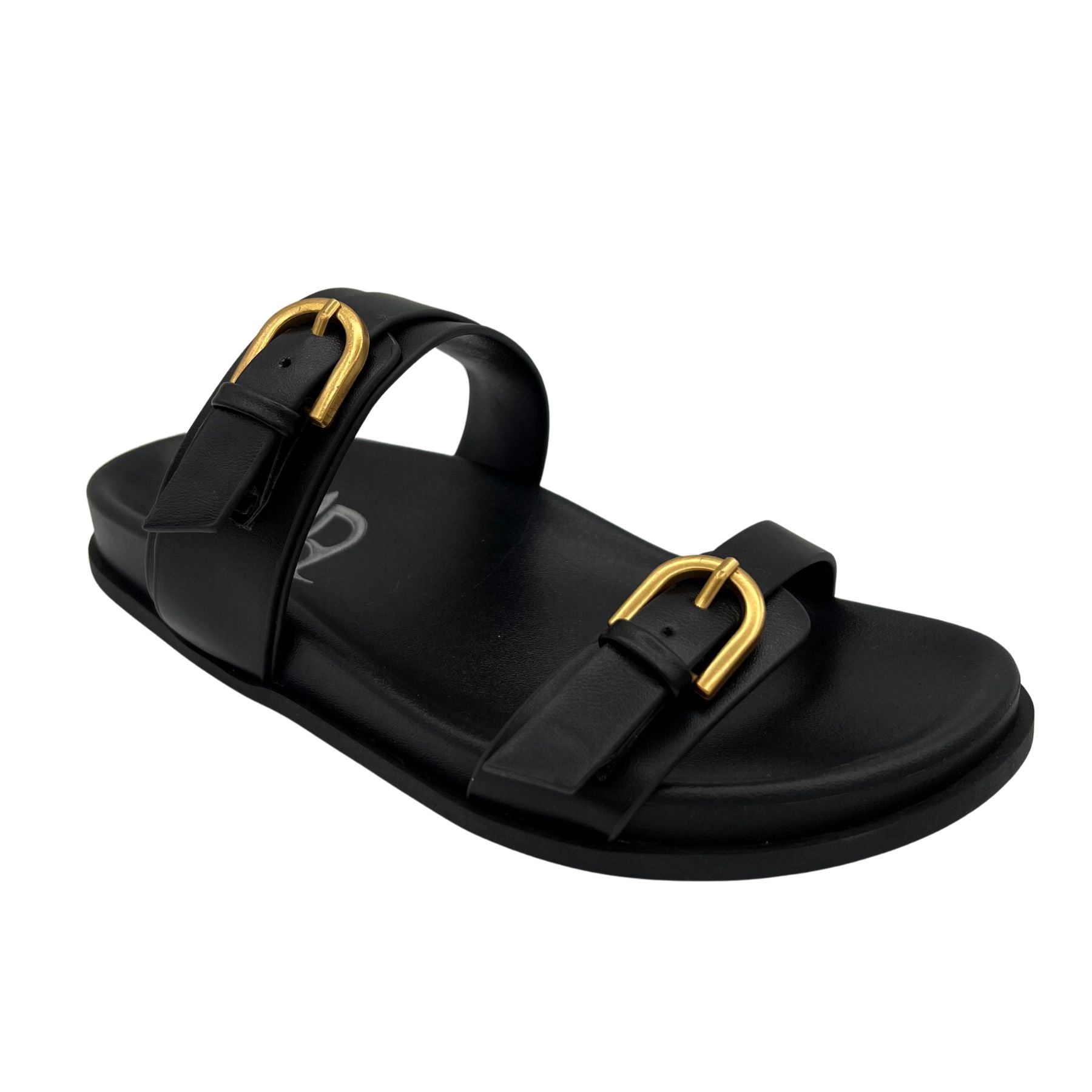 Women's Flat Open-Toe Sandals in Black with Cushioned Sole for All-Day Comfort