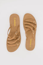 Women's Lace Slip-On Flat Sandals in Tan with Cushioned Sole for All-Day Comfort