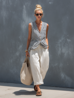 Women's Linen Shift Slim Midi Dress in Stripe for the Office