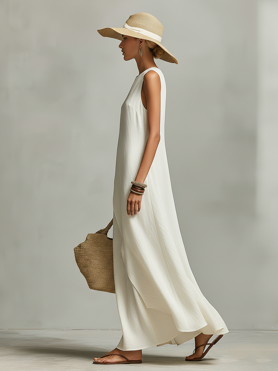 Women's Linen Shift Relaxed Mini Dress with Asymmetric Neckline for Date Night