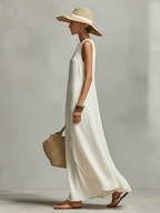 Women's Linen Shift Relaxed Mini Dress with Asymmetric Neckline for Date Night