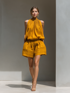 Women's Linen Shift Midi Dress with Halterneck for Date Night