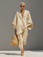 Women's Linen Shift Relaxed Mini Dress with Asymmetric Neckline for Date Night