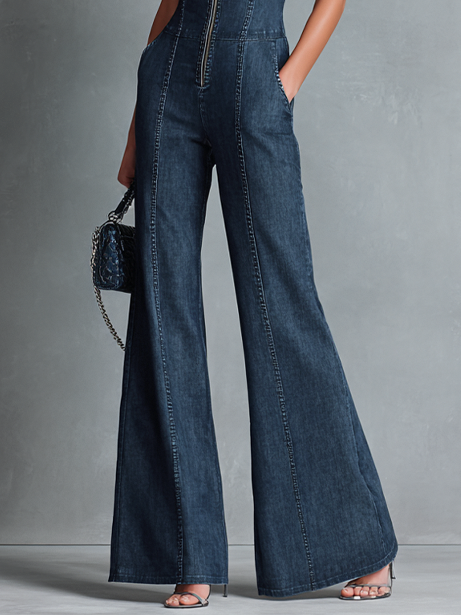 Women's Denim Swing Midi Dress for Date Night