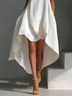 Women's Linen Shift Relaxed Midi Dress with Asymmetric Neckline for Date Night