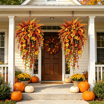 🍂🍁 ARTIFICIAL FALL HARVEST HANGING BASKET