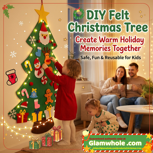 🎄DIY Felt Christmas Tree for Kids – 32 Reusable Ornaments + 3m Fairy Lights