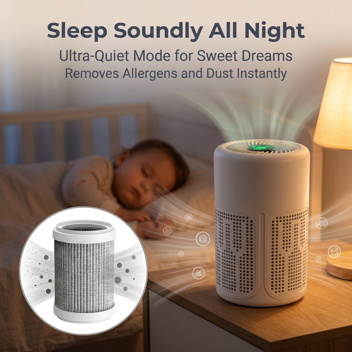 Air Purifier for Home Includes Filter & Aromatherapy Tablets