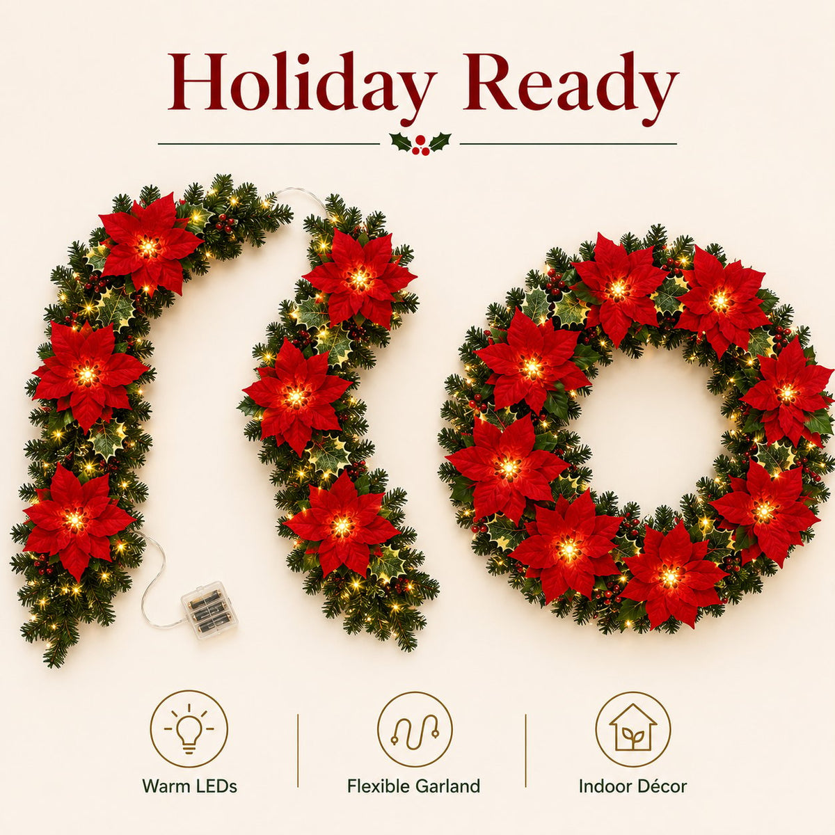 ✨ Christmas Poinsettia LED Garland String Lights