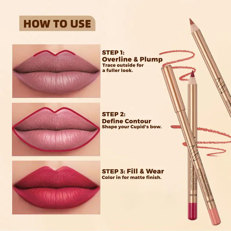 12 Pcs Matte Lip Liner Set , Blendable Lip Pencil 💋