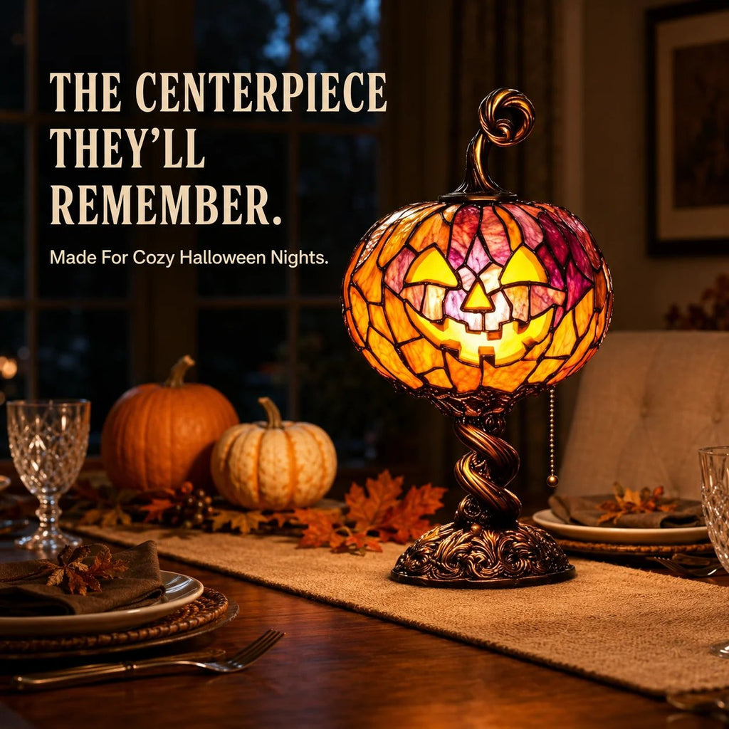 🎃 Halloween Pumpkin Glow Lamp – Vintage Stained-Glass-Style Table Light