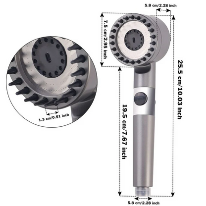 High-pressure massage shower head - Handheld shower with 3 spray types and filters