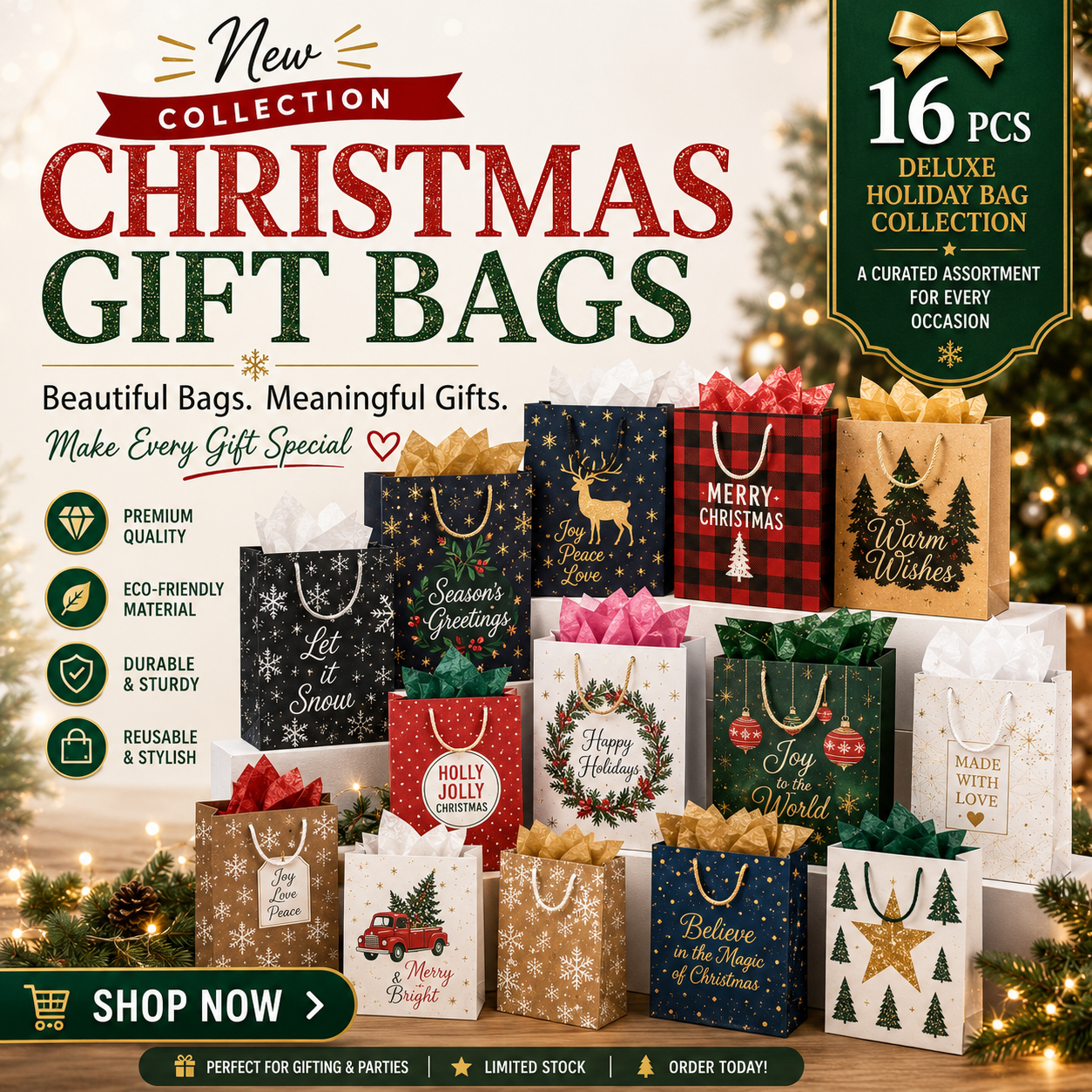 Large Christmas Gift Bags with Handles-2PCS