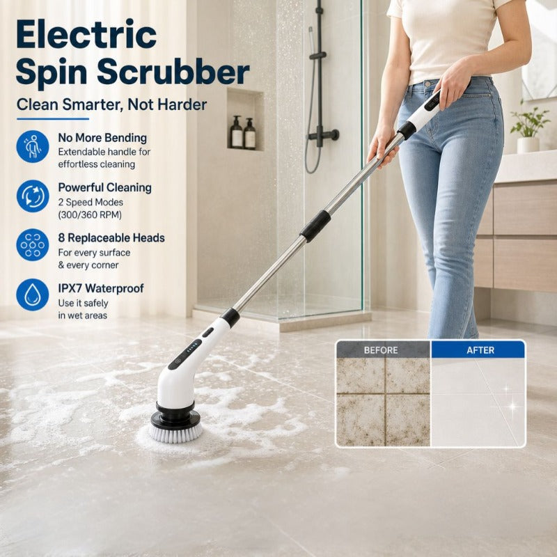Piulelife™ 8 Replaceable Brush Heads Electric Spin Scrubber Cordless Shower Cleaner