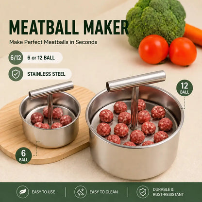 Stainless Steel Meatball Maker – 6/12-Cavity Manual Meatball Mold