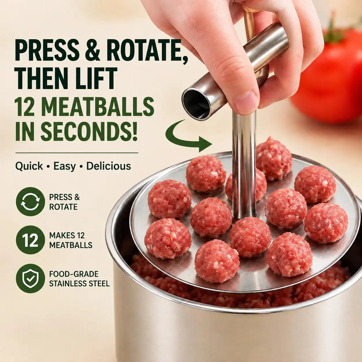 Stainless Steel Meatball Maker – 6/12-Cavity Manual Meatball Mold