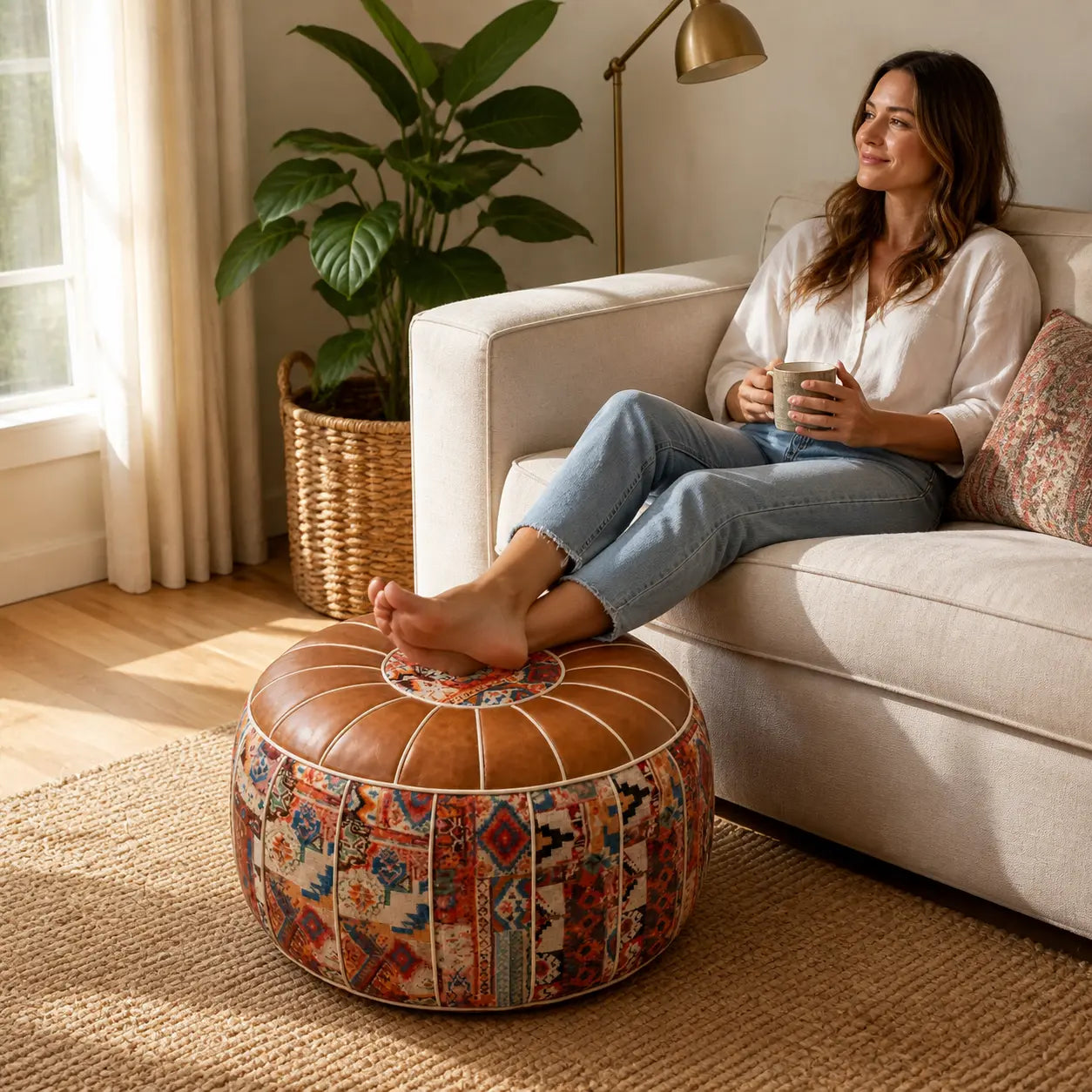 Bohemian Storage Ottoman Pouf with Hidden Compartment