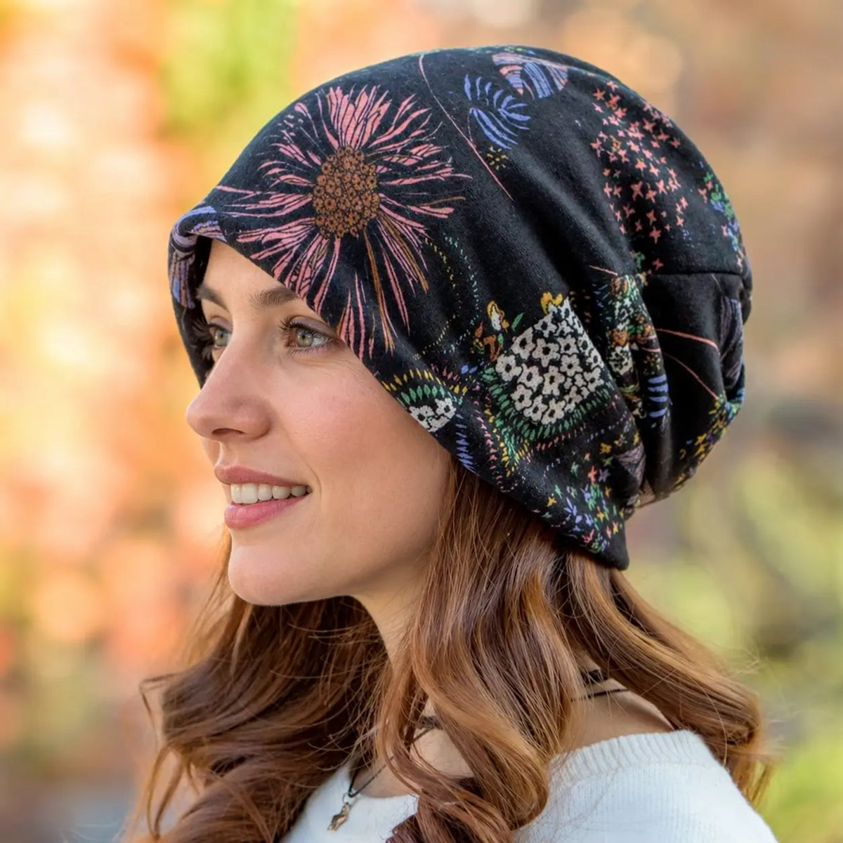 Bohemian Floral Slouchy Beanie for Women