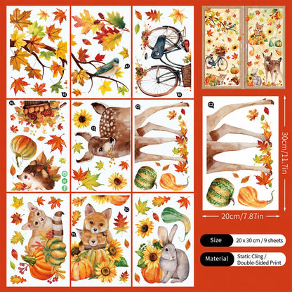 Fall Thanksgiving Window Clings, Reusable Static Glass Decals