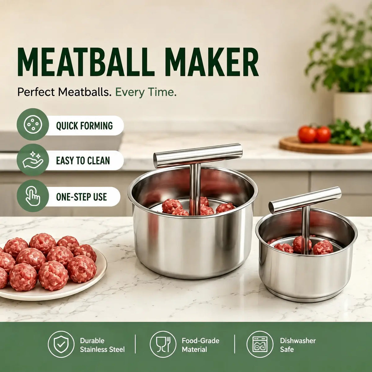 Stainless Steel Meatball Maker – 6/12-Cavity Manual Meatball Mold