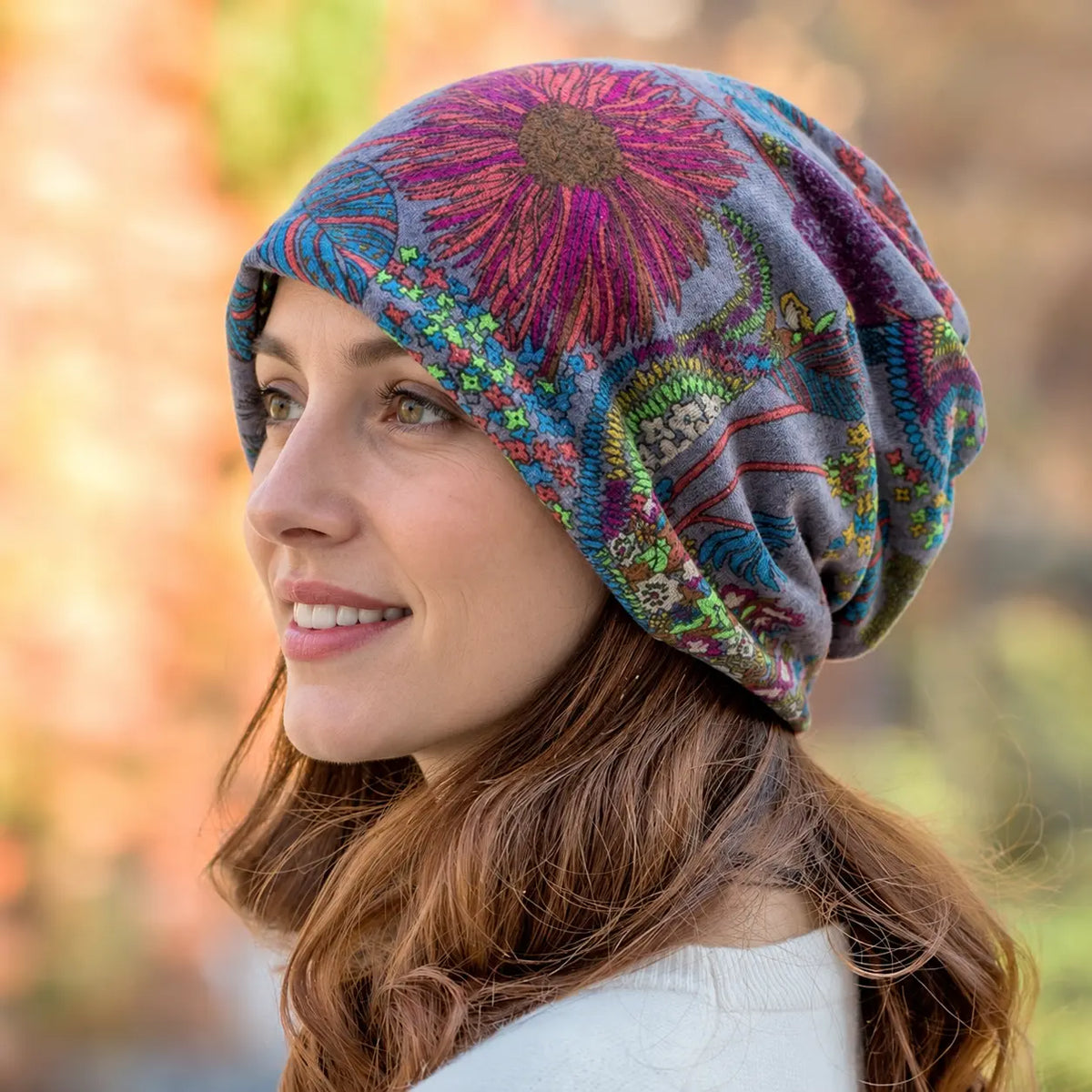 Bohemian Floral Slouchy Beanie for Women