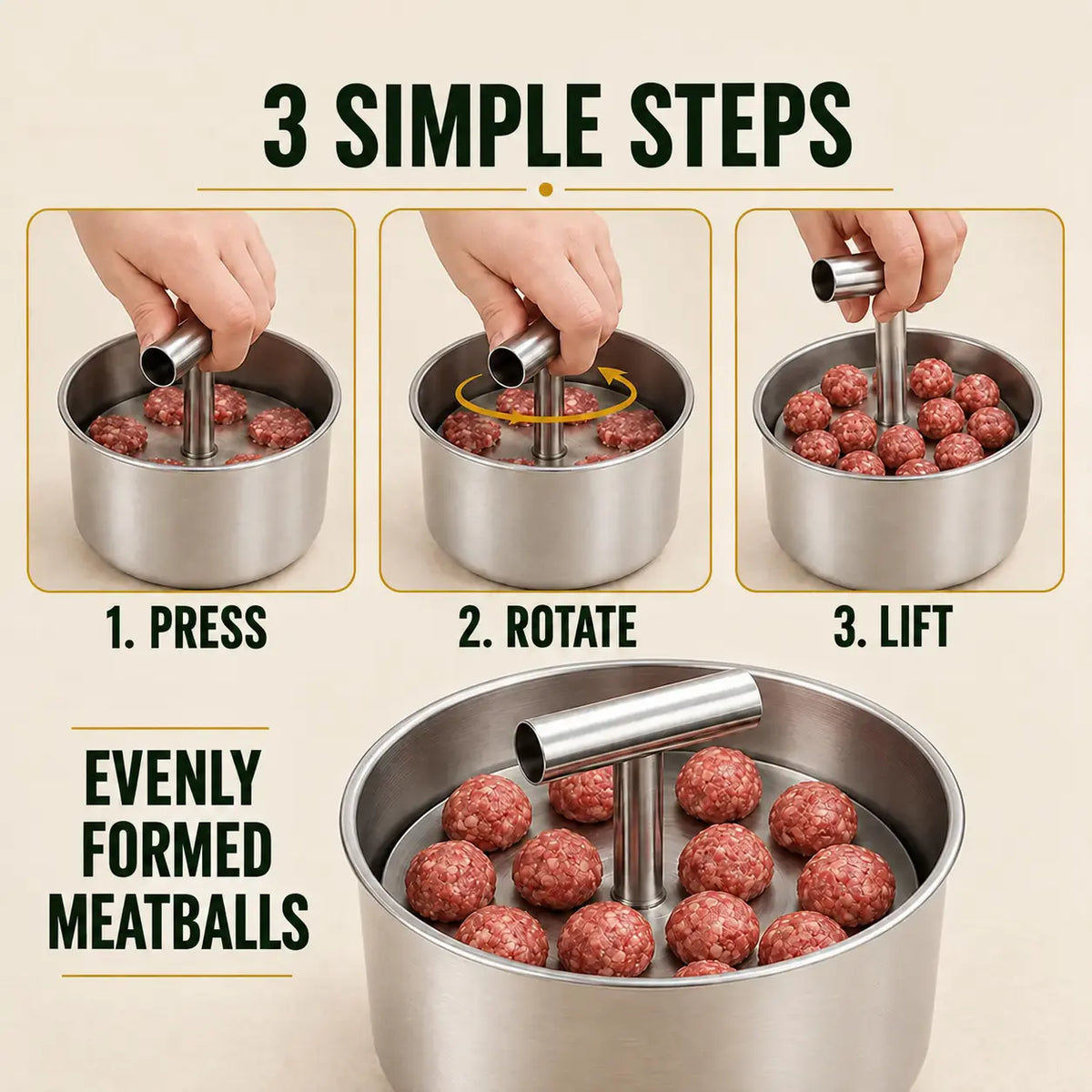 Stainless Steel Meatball Maker – 6/12-Cavity Manual Meatball Mold