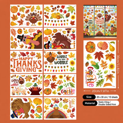 Fall Thanksgiving Window Clings, Reusable Static Glass Decals
