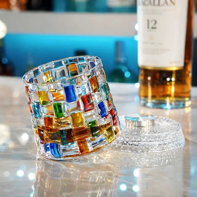 Hand Painted Embossed Rotating Whiskey Glass