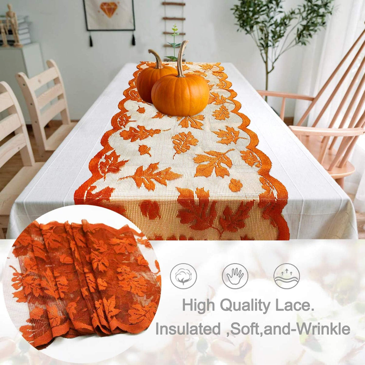 Maple Leaf Lace Fall Table Runner – 13" x 72"