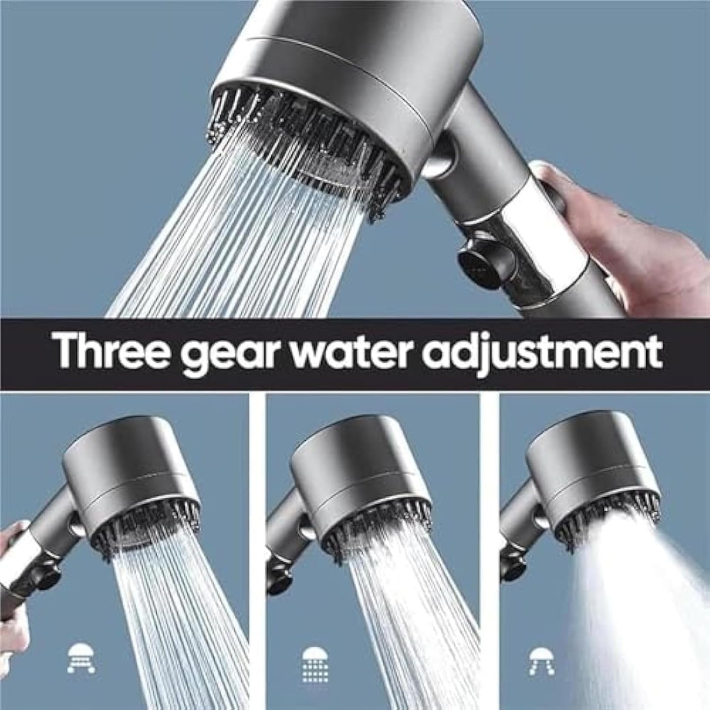 High-pressure massage shower head - Handheld shower with 3 spray types and filters