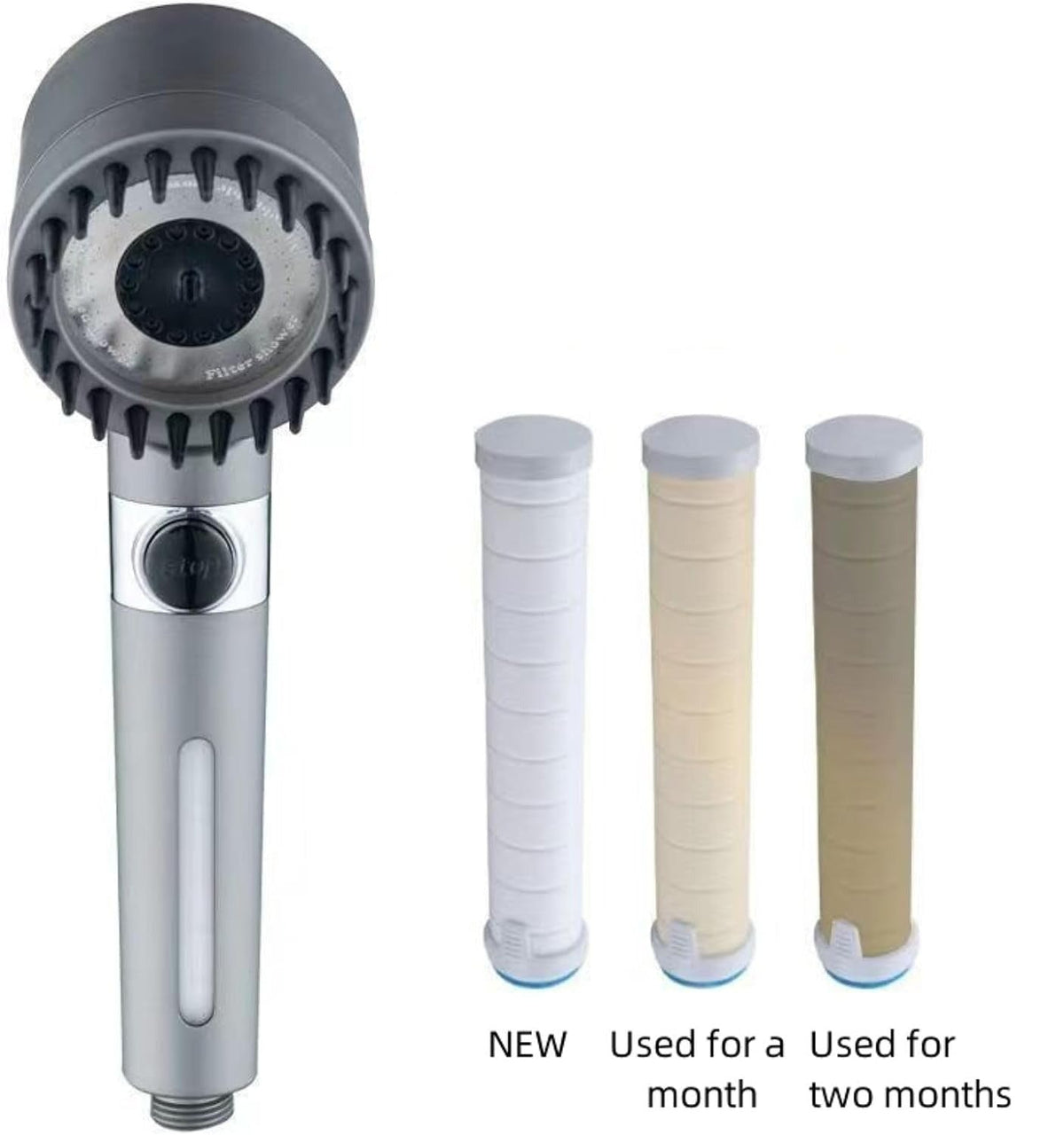 High-pressure massage shower head - Handheld shower with 3 spray types and filters