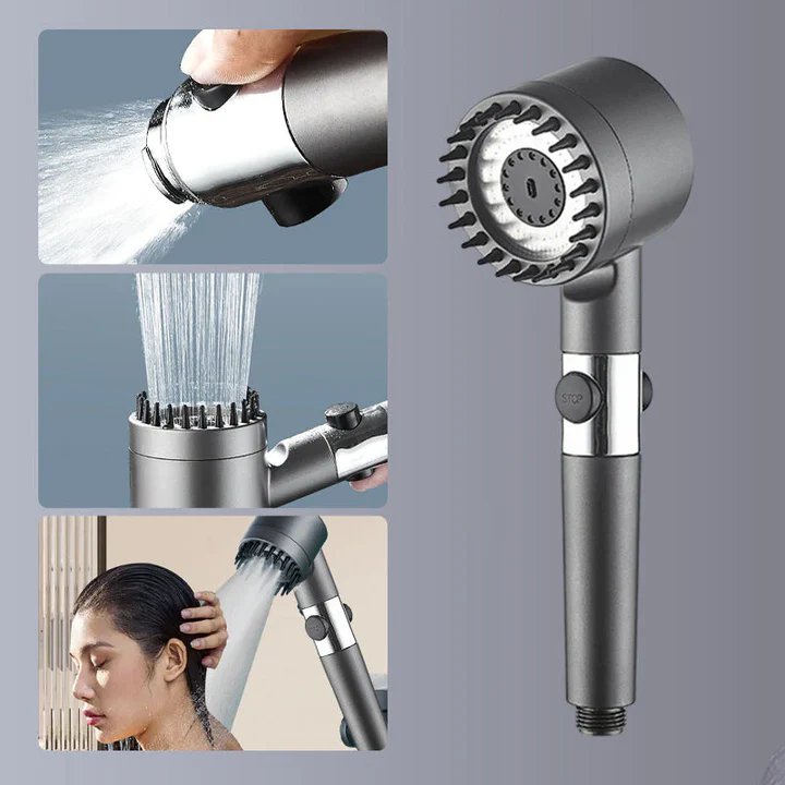 High-pressure massage shower head - Handheld shower with 3 spray types and filters