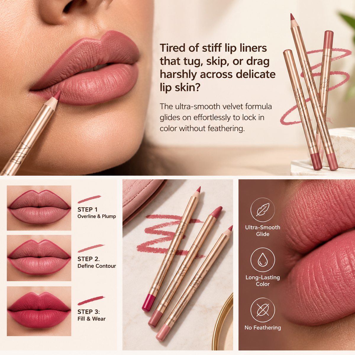 12 Pcs Matte Lip Liner Set , Blendable Lip Pencil 💋