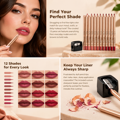 12 Pcs Matte Lip Liner Set , Blendable Lip Pencil 💋