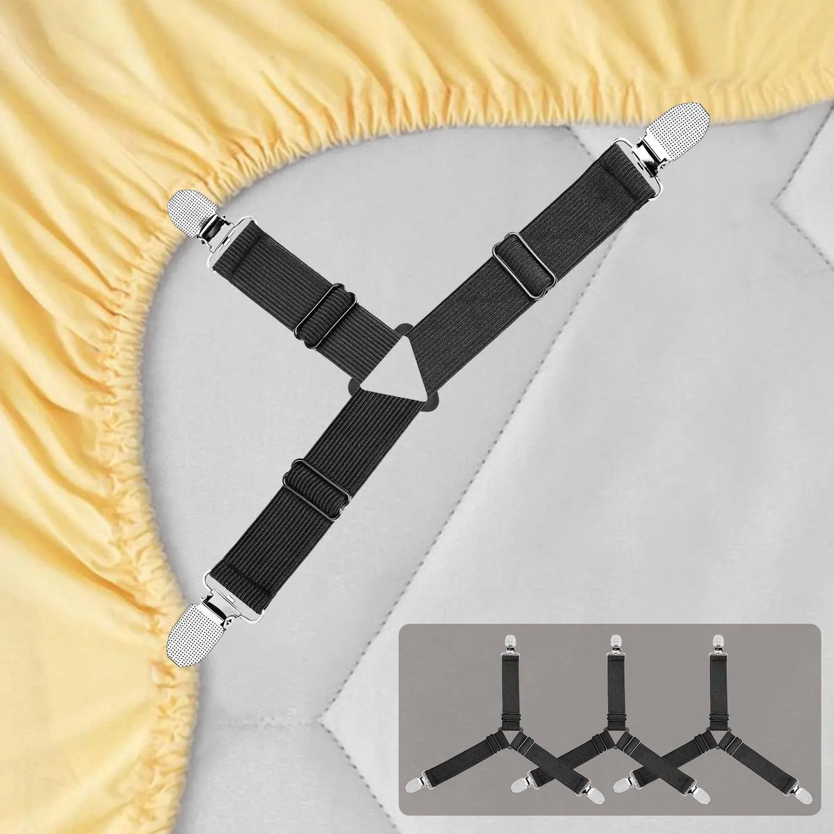 Triangle Bed Sheet Holder Straps, 4 pcs Triangle-Clip Sheet Suspenders with Adhesive Anchor
