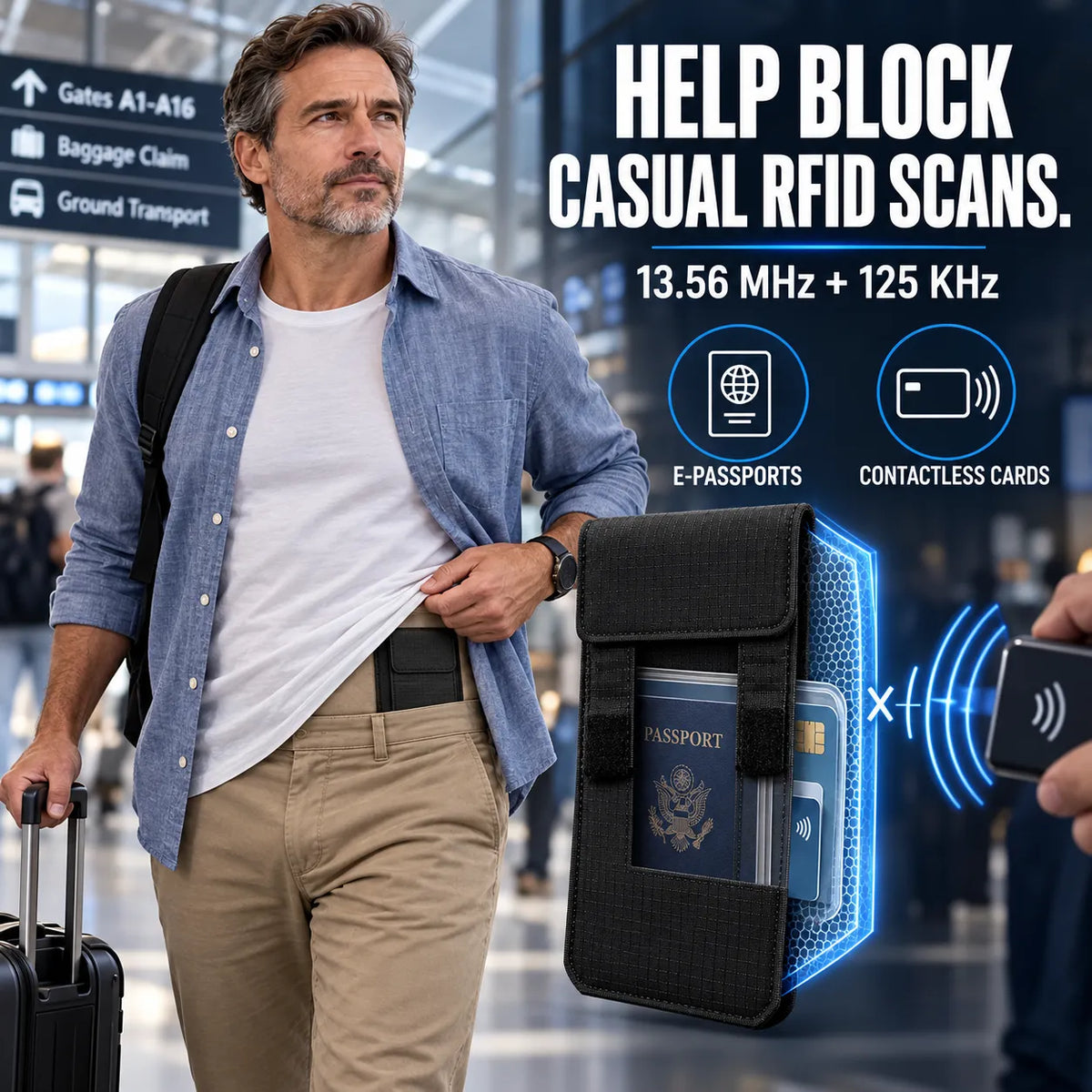 RFID Blocking Hidden Waist Wallet for Travel