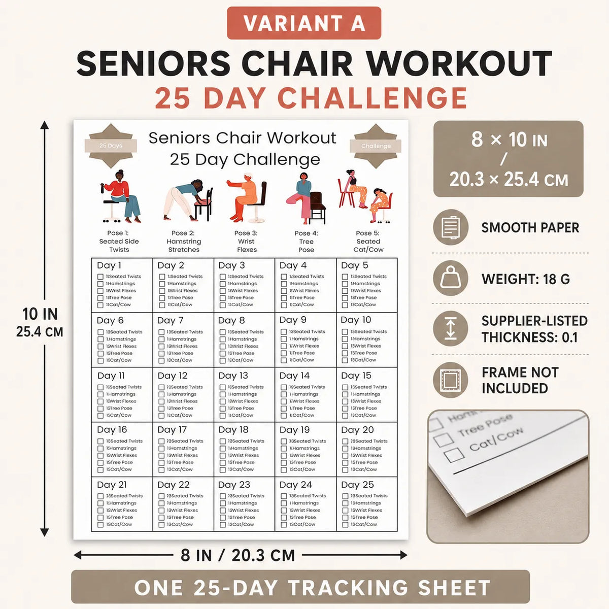 25-Day Home Workout Challenge Chart(10 x 8 inches)