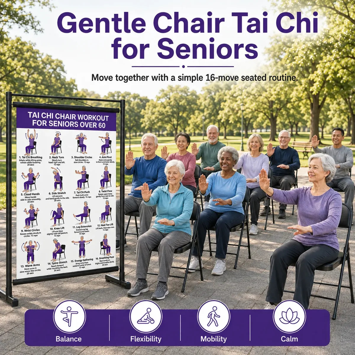 Tai Chi Chair Workout Chart for Seniors (16 x 24 inches)