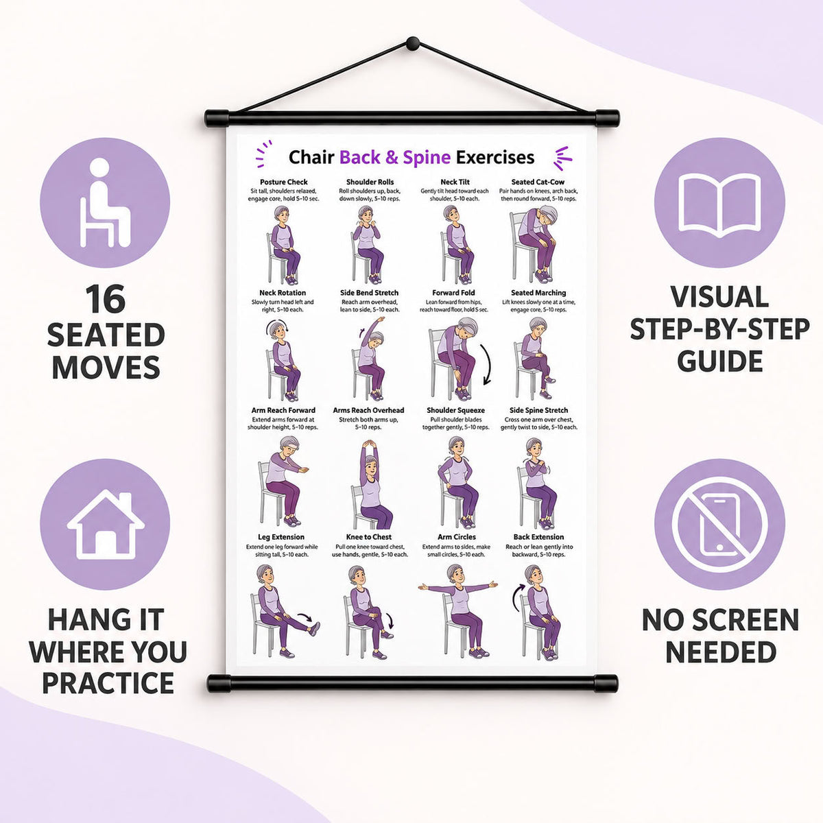 Chair Back & Spine Exercises for Seniors Chart(16 x 24 inches)
