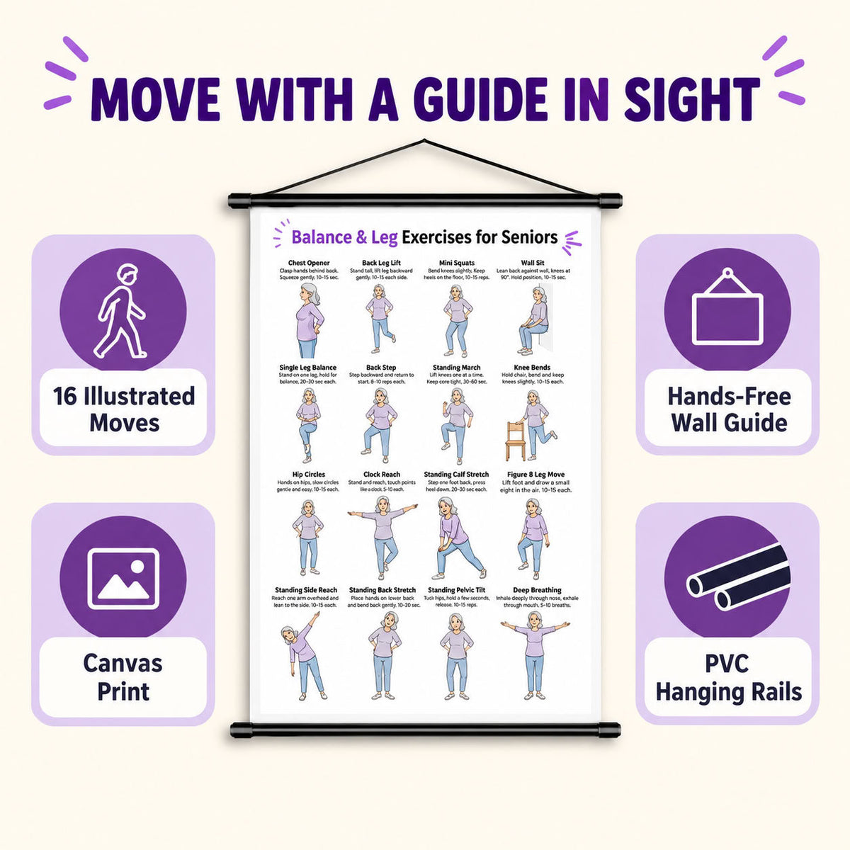 Balance & Leg Exercises for Seniors Chart(16 x 24 inches)