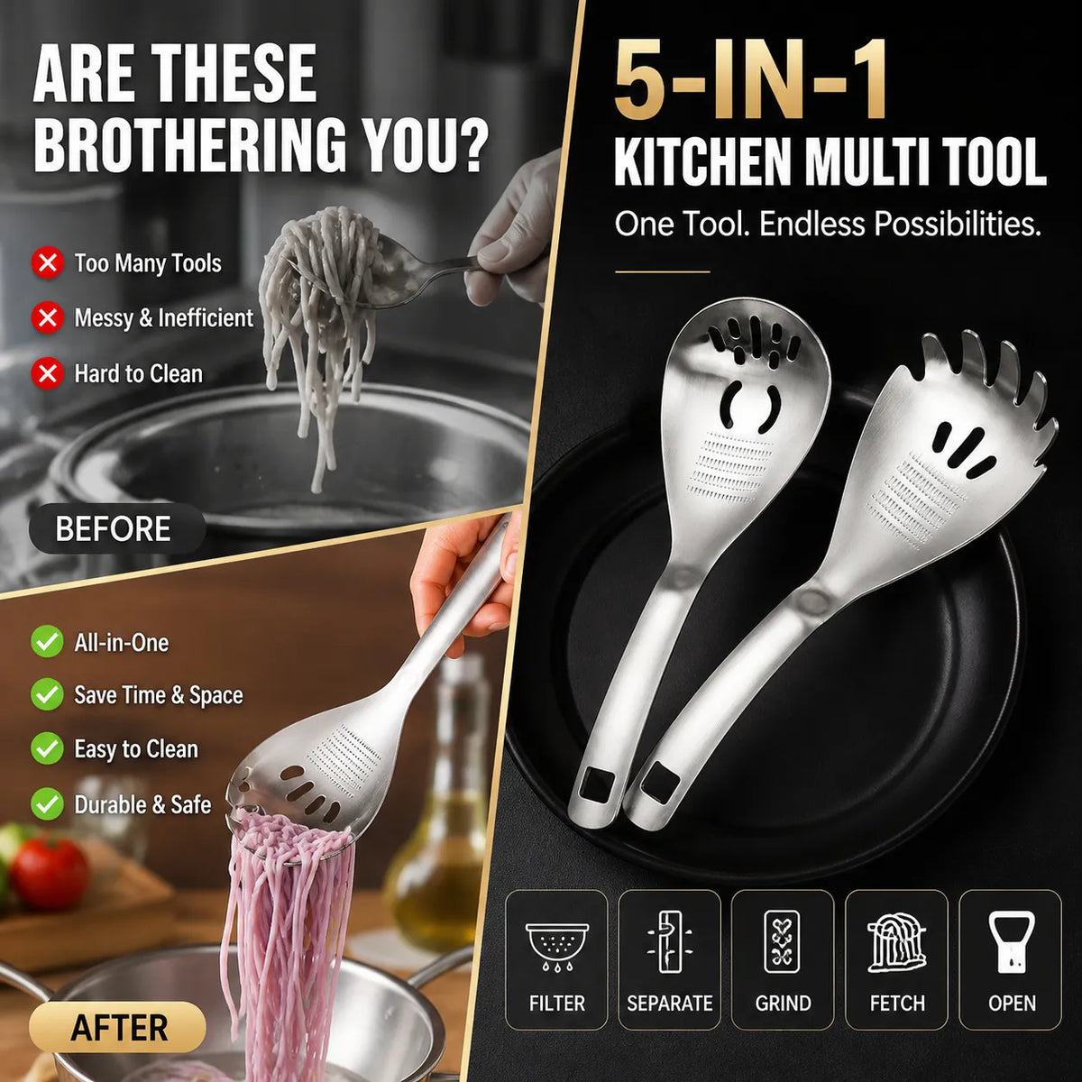 5-in-1 Stainless Steel Kitchen Spoon