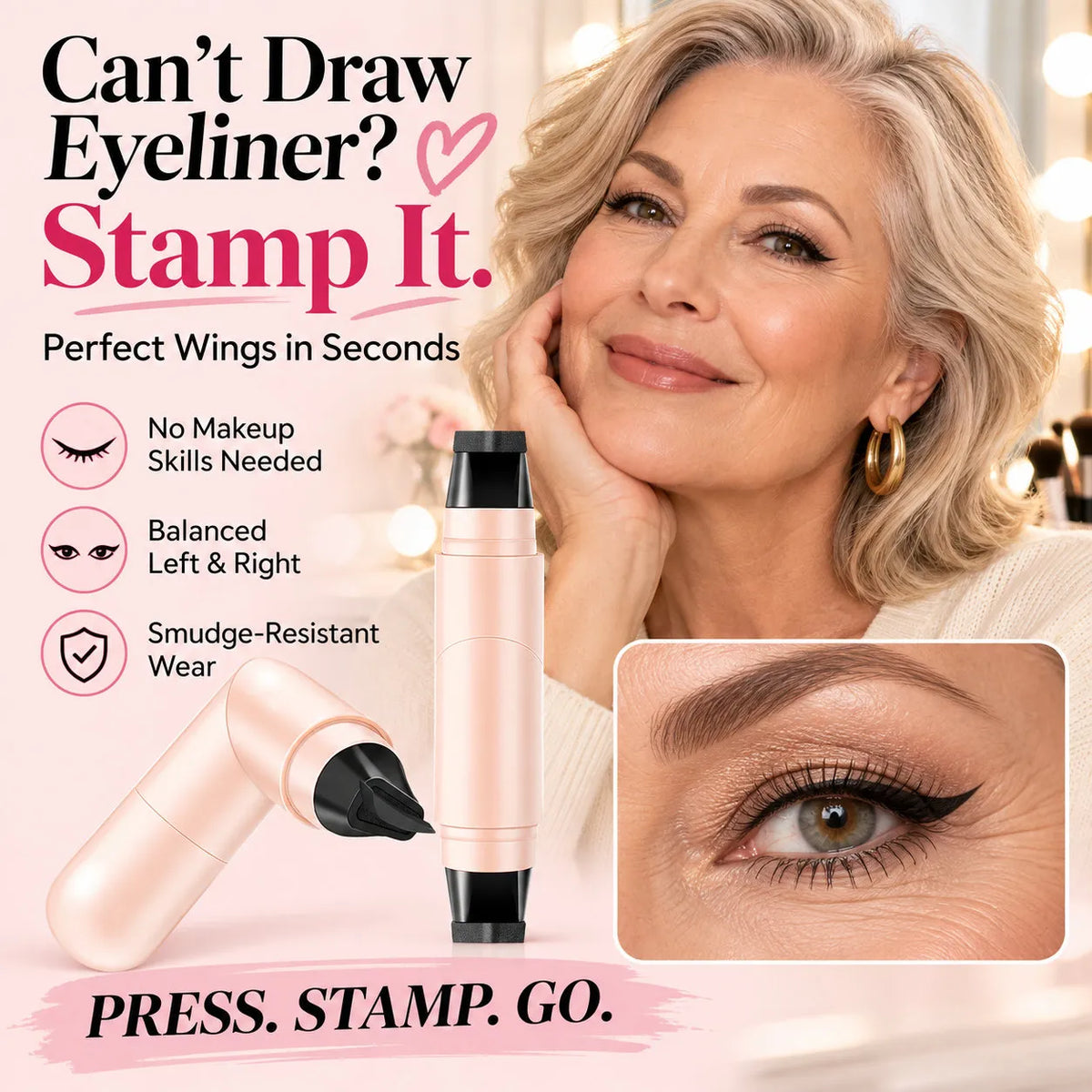Winged Eyeliner Stamp — Symmetrical Cat Eyes in One Press