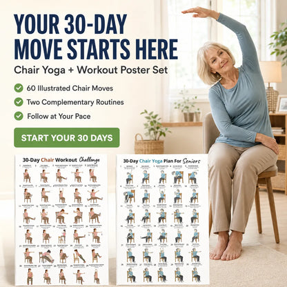 30-Day Chair Exercise Yoga Poster,Two-Sheet Set(11.69× 8.27 inches)