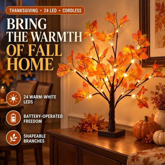 Artificial Light-Up Autumn Maple Tree (24 LEDs) — Suitable for wedding parties, gifting, and indoor/outdoor autumn harvest-themed home decor.