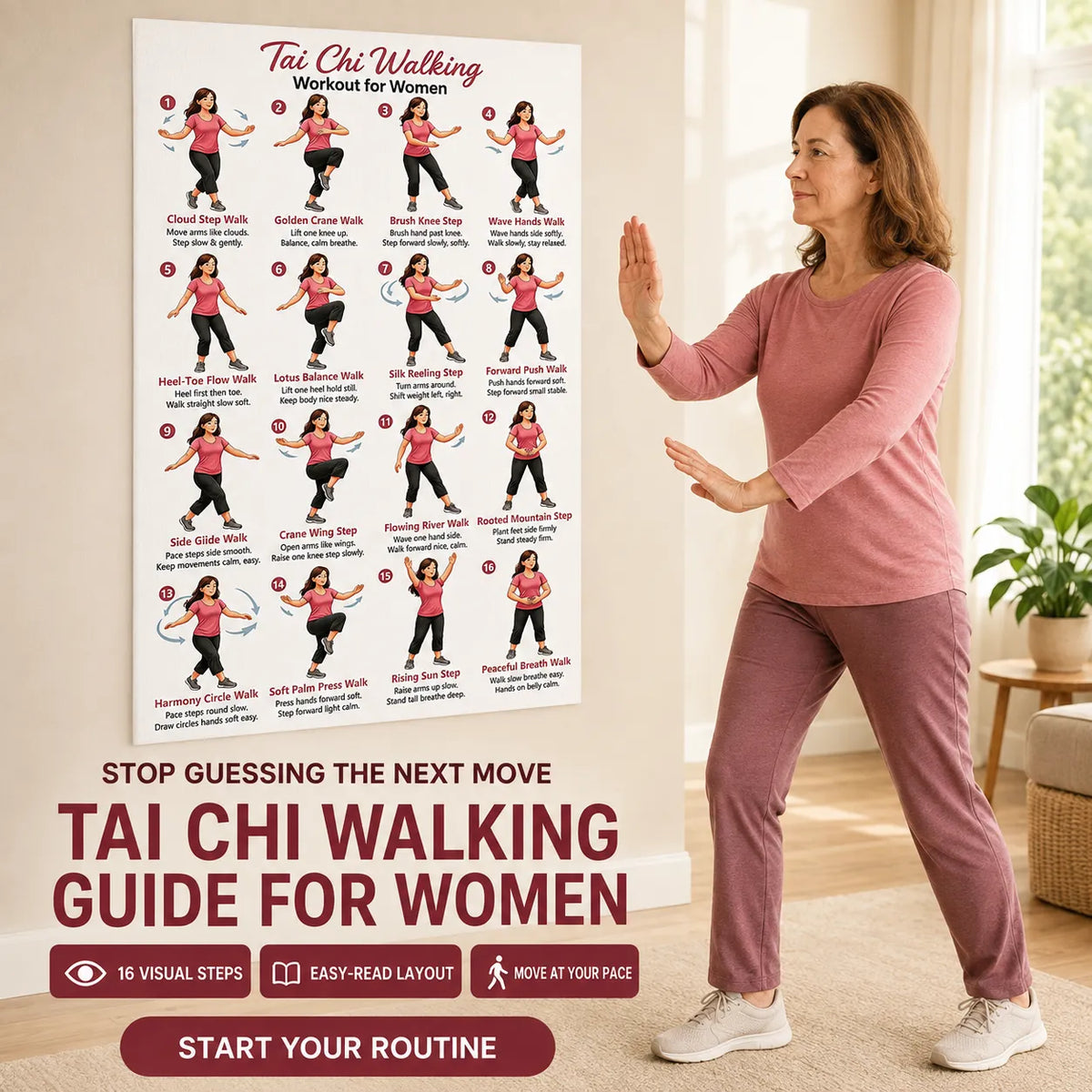 Walking Exercise Poster for Women（11.81 x 17.72 In）