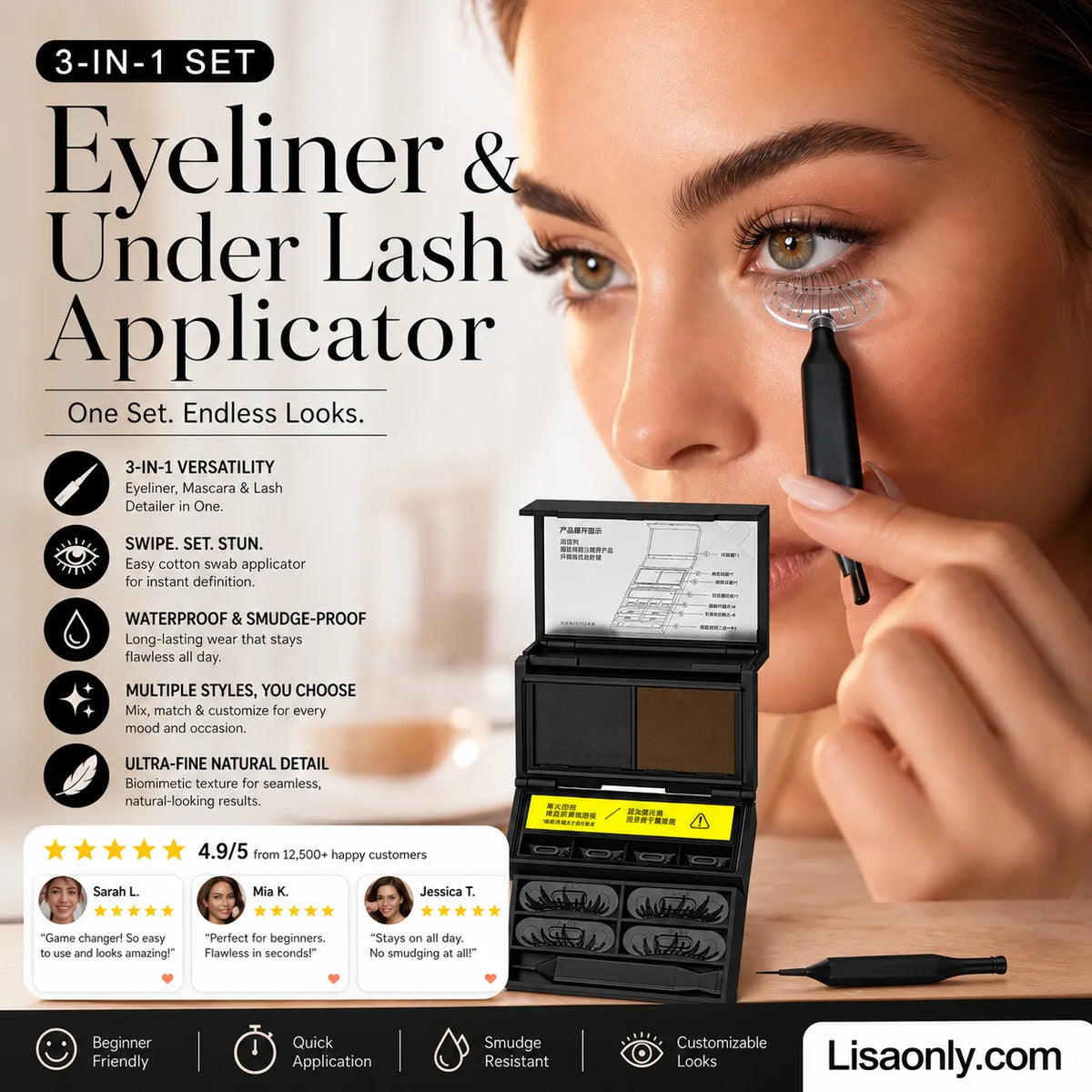 3-in-1 Eye Makeup Stamp Kit — Liner, Lower Lashes & Beauty Mark