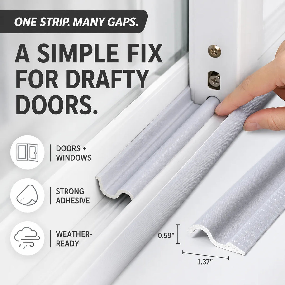 Self-Adhesive Weather Seal Strip, 5m Foam Door & Window Draft Stopper, 4 Colors